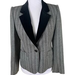 Vintage Joseph Picone Sz 4 Blazer Jacket Black Tweed Velvet Collar Wool Career